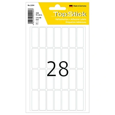 Immagine di TopStick etichette multiuso, 28 per foglio, 150 fogli, 13 x 40 mm, 4200 etichette, piccole autoadesive, adesive vuote l&#039;ufficio, la cucina, casa, bianco