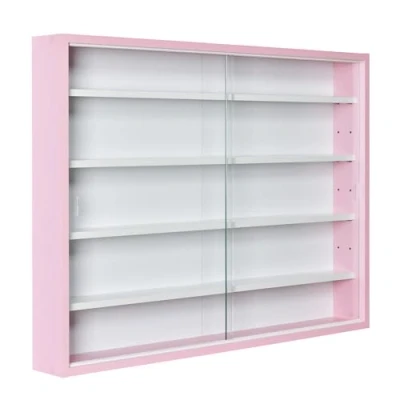 Immagine di Inter Link Espositore da parete per collezionismo in vetro Scaffale appeso Armadio con 4 ripiani 5 scomparti miniature Pannello MDF Rosa (80x60x9,5 cm) Pinkruby