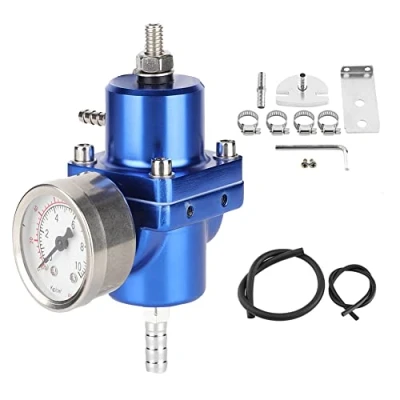 Immagine di Regolatore di pressione del carburante, 0 140 PSI carburante,Regolatore carburante universale in lega alluminio FPR con tubo flessibile Regolabile(blu)