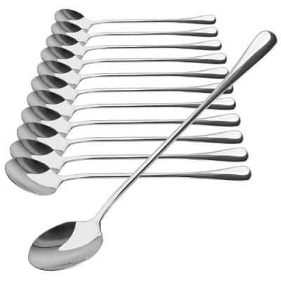 Immagine di COM FOUR® set di cucchiai da 12 pezzi cucchiaio con manico lungo per latte macchiato gelato caffè (12 cucchiaini 19,5 cm)