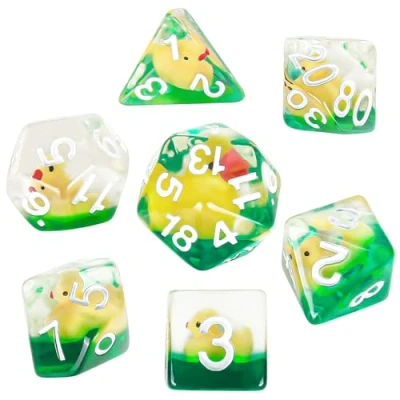 Immagine di OriCraft D20 Set di dadi a forma anatra gialla, per giochi ruolo poliedrici, dungeons e dragons, colore: giallo