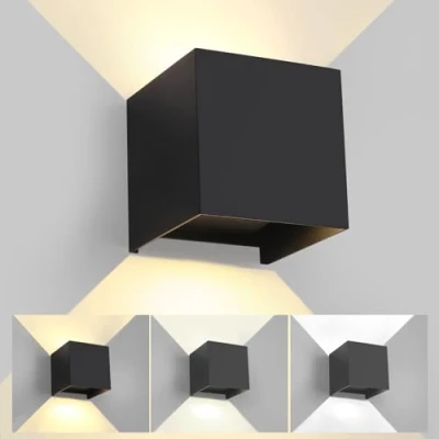 Immagine di LED Applique da Parete Esterno/Interno Regolabile 3 colori Cubo IP65 Impermeabile Lampada Esterno Esterni Muro Quadrata Angolo del Fascio Moderne Nero 15W 11CM