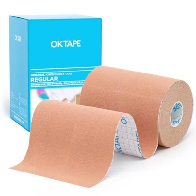 Immagine di OK tape Kinesiologico 5cm x 5m, Nastro Atletico Terapeutico Elastico Resistente, Senza Latex, Antidolore, Recupero Lesioni, per il ginocchio, supporto muscolare(2 Rotoli, Beige)