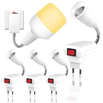Immagine di 4 pezzi portalampada E27 con interruttore: attacco Sporgo E27, lampada a presa elettrica collo di cigno flessibile da 20 cm, 360 luci lettura regolabili per cucina applique e