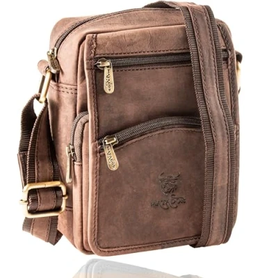 Immagine di MATADOR borsa a tracolla da uomo in vera pelle, piccola moderna Messenger viaggio appendere, marrone scuro