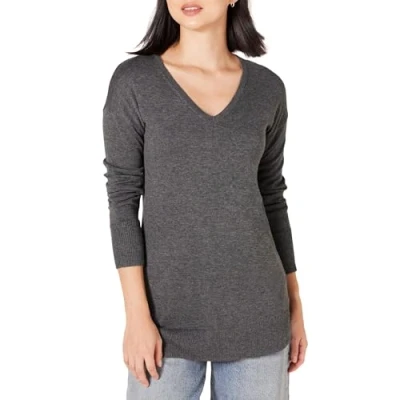 Immagine di Amazon Essentials Maglione A Tunica Leggero Maniche Lunghe Con Scollo v (Disponibile In Taglie Forti) Donna, Carbone Puntinato, 4XL Plus