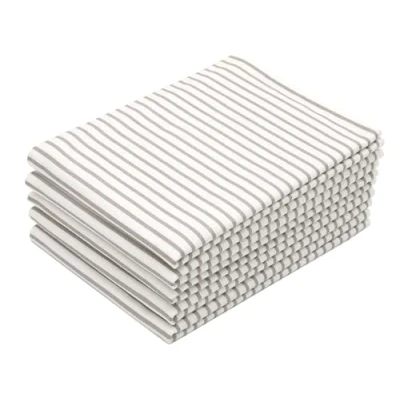 Immagine di ZOLLNER 5 strofinacci in cotone 50x70 cm canovacci resistenti e assorbenti lavabili a 60C bianco con righe grigie qualità gastronfomica certificato OEKO TEX (R)