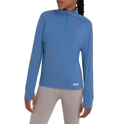 Immagine di TCA Fusion Quickdry Maglia da Corsa A Manica Lunga Bambina con Colletto e Mezza Zip Blu, 12 14 Anni