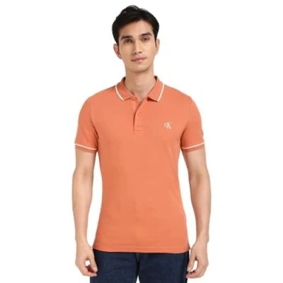 Immagine di Calvin Klein Uomo Maglietta Polo Maniche Corte Tipping Slim Elasticizzata, Arancione (Aragon), XXL