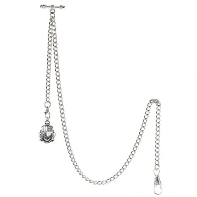 Immagine di TREEWETO Albert Orologio da taschino uomo, con catena a maglia barbazzale, 2 ganci, ciondolo forma di scudo antico, design T, Argento, Antico