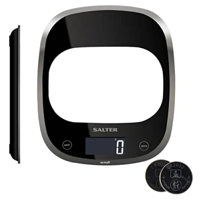 Immagine di Salter 1050 BK3R Bilancia da Cucina digitale di Precisione, Design Sottile, Pesa Cucina, display LCD Facile Lettura, Piccola, Nero