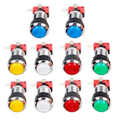 Immagine di EG STARTS 10x Pulsanti cromati LED con microinterruttore di interfaccia 4.8mm per videogiochi arcade Mame Jamma parti 12V (ogni colore 2 pezzi)