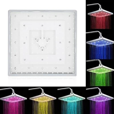 Immagine di Lyrlody Soffione da 8 Pollici, Doccia a Pioggia Quadrato, Bagno LED 7 Colori, Angolo Regolabile, Quadrato Ultrasottile