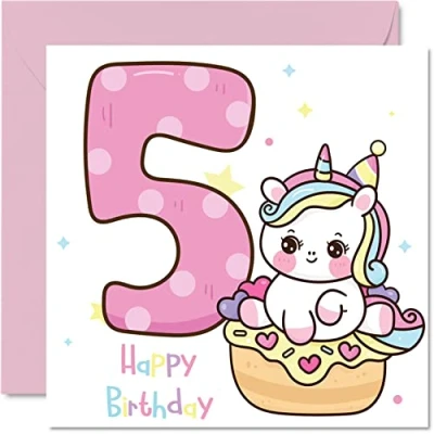 Immagine di Stuff4 biglietto di auguri per il 5 compleanno ragazza, con unicorno magico, compleanno, 145 mm x mm, figlia, nipote, bambini