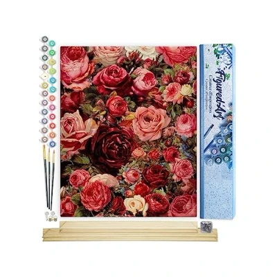 Immagine di Figured&#039;Art Dipingere con i Numeri Paint by Numbers Rose Rosse Romantiche, Passatempo per Adulti, Kit Completo, Hobby Creativi 40x50cm cornice in legno fai da te