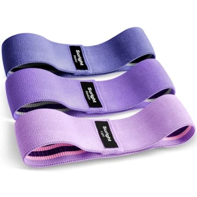 Immagine di Elastici Fitness，Fasce Elastico Fitness in Tessuto con 3 Livelli di Resistenza，Bande Elastiche Antiscivoli per Esercizi Glutei, Yoga, Pilates, Palestra(3 Pezzi) (lavanda, viola, viola scuro)