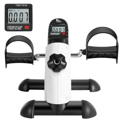 Immagine di Himaly Mini cyclette portatile a pedale, per palestra, fitness, gambe, braccia, allenamento, resistenza regolabile, con display LCD, donne e uomini