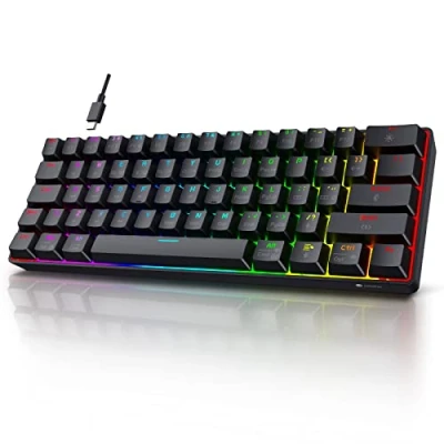Immagine di KOORUI tastiere da gioco, 60% tastiera meccanica 26 RGB retroilluminata cablata layout UK 61 tasti con interruttore rosso per Windows MacOS Linux