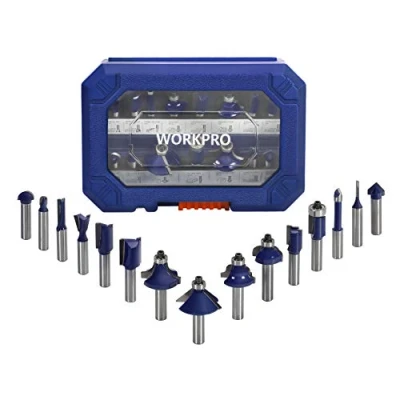 Immagine di WORKPRO Set Frese per Legno 15 Pezzi, Codolo 8mm, di Punte Router in Metallo Duro con Scatola Plastica