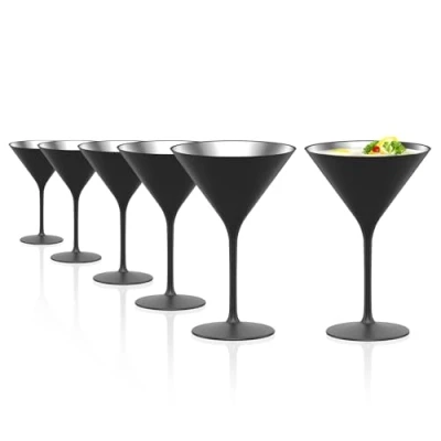 Immagine di Stölzle Lausitz Grandezza Bicchieri da cocktail Martini Cristallo Set 6 240 ml (nero opaco e argento)