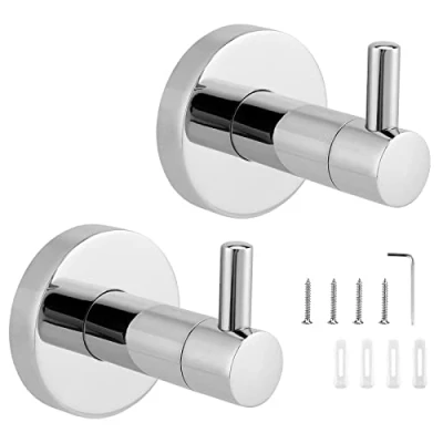Immagine di JEUIHAU Confezione da 2 ganci per asciugamani in acciaio inox, cromati argento, porta accappatoi, con accessori di montaggio bagno, cucina, camera letto, ufficio