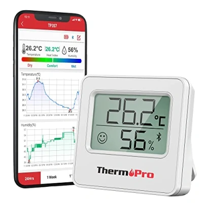 Immagine di ThermoPro TP357 Termometro Ambiente 80 Metri Bluetooth Interno Ricezione con APP da Casa Monitor Remoto Igrometro Misuratore di Temperatura e Umidità