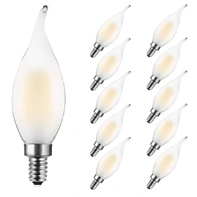 Immagine di Confezione da 10 lampadine a candela LED E14, 4 W, filamento classico candela, 360 lumen, sostituisce 30 Watt, 2700 K, bianco caldo, non dimmerabile, opaco