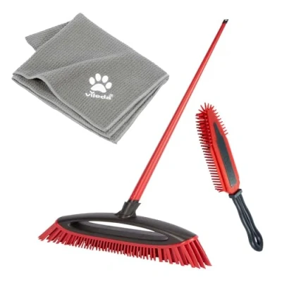 Immagine di Vileda Pet Pro, set completo, scatola con scopa Always Clean, spazzola elettrostatica per tappezzeria e asciugamano in microfibra XL, pulizia peli di animali domestici, asciugare qualsiasi