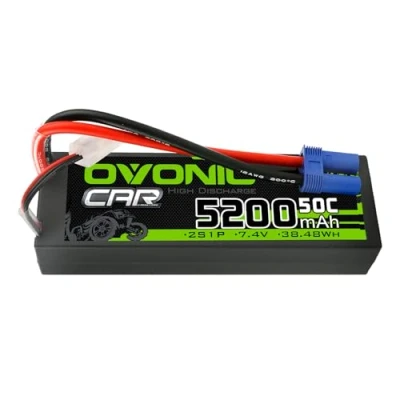 Immagine di OVONIC Batteria Lipo 2s 7.4V 5200mAh 50C con connettore EC5 per RC Car Boat Truck Buggy Team Associated Hobby