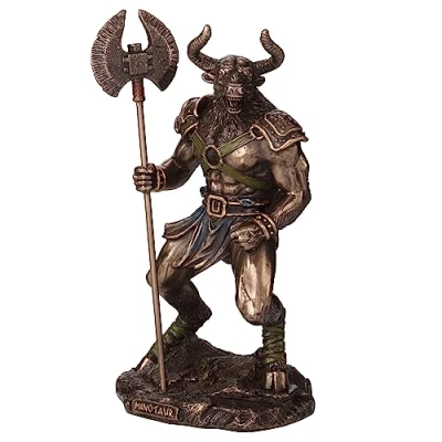 Immagine di Veronese Design Scultura in resina a forma di minotauro greco con labirinto greco, finitura bronzo fuso freddo