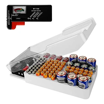 Immagine di Linkidea Battery Organizer Storage Case, Box con Tester Contiene 93 Batterie Varie Dimensioni per AAA, AA, 9V, C, D e Batteria a Bottone