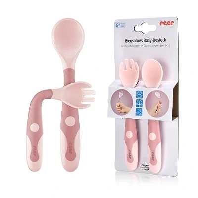 Immagine di Set di posate per bambini e neonati, 2 pezzi, cucchiaio forchetta, colore: rosa