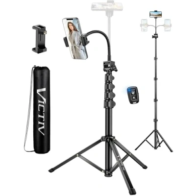 Immagine di Victiv 197cm Bastoni Selfie Treppiede Smartphone, Cavalletto per Smartphone Alto con 25cm Collo D&#039;oca &amp; Telecomando, Overhead Telefono Flessibile iPhone 16 15/14/13/12/11 Pro Max