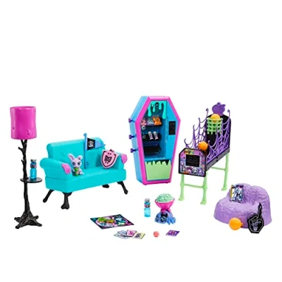 Immagine di Monster High Sala Studio, Playset con 2 mostramici e mobili per la casa delle Bambole, 15+ Accessori a Tema distributore Automatico funzionante Inclusi, Giocattolo Bambini, 4+ Anni, HRP57
