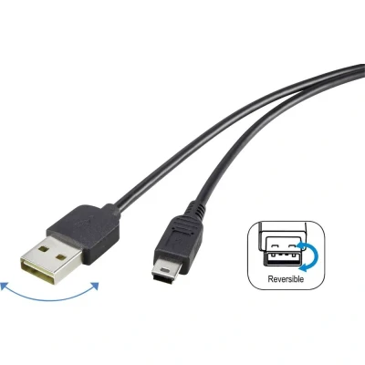 Immagine di Renkforce Cavo USB 2.0 Spina A, Mini B 1.80 m Nero connettore applicabile su entrambi i lati, contatti dorati RF 4096107