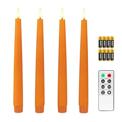 Immagine di Fanna 4 Candele coniche Led Arancione per Candeliere con Telecomando e Batterie, Timer Halloween Autunno Uso Interno H 24,5cm