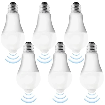 Immagine di Confezione da 6 lampadine LED E27 con sensore di movimento, lampadina PIR lampada 12W bianco freddo 6500K luce a risparmio energetico per corridoio, garage, scale,
