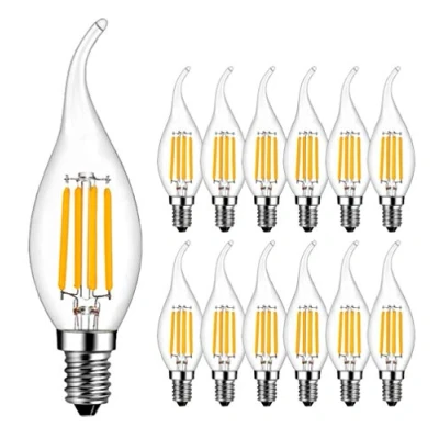 Immagine di RANBOO Lampadina Filamento LED Candela fiamma E14, 4W (40W Sostituzione Incandescente), Bianco Caldo 2700K, 400 lm, Angolazione fascio luce 360, Non dimmabile, 12 pezzi