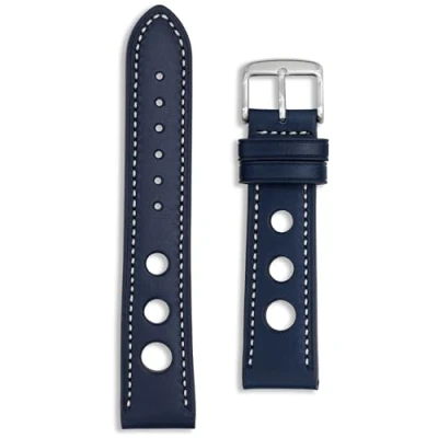 Immagine di Cinturino per orologio da rally di alta qualità, realizzato a mano, in morbida pelle vitello perforata, 18 mm, 20 22 nero, blu navy, marrone, attrezzi e barre molla incluse, 18mm