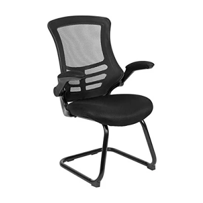 Immagine di Flash Furniture Sedia reception con base a slitta, braccioli ribaltabili, in schiuma e rete nera, set da 1 pezzo