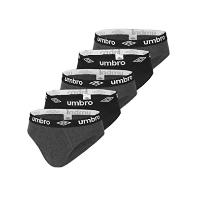 Immagine di UMBRO Slip Uomo Cotone 100%, Intimo Uomo, ipoallergenica, comoda e perfetta vestibilità, set di 5, Nero, Grigio, Taglie XL