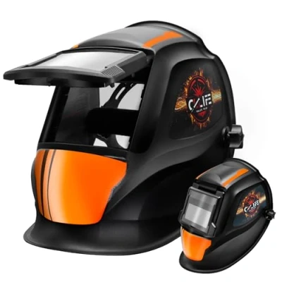 Immagine di CCLIFE Vero Colore Automatico Casco Saldatura Solare Completamente Regolabile Maschera di 2 Sensori Grande Campo Visivo (92 x 42 mm) Classe Ottica 1/1/1/2 UV/IR Protezione DIN16