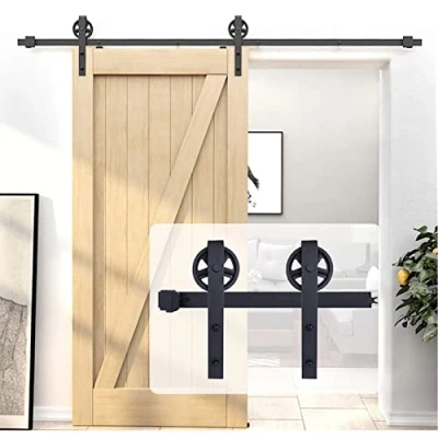 Immagine di EGTink 230 cm/7,54FT Binario per Porta Scorrevole Kit, Rustico Kit Accessori con Guida a Pavimento Regolabile Porte Scorrevoli Singole