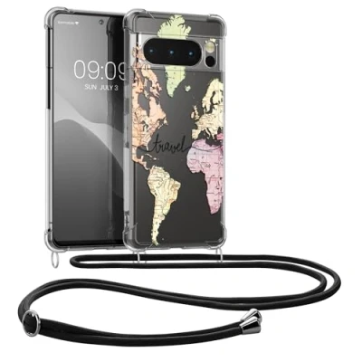 Immagine di kwmobile Custodia Compatibile con Google Pixel 8 Pro Cover Back Case in Silicone TPU Protezione Smartphone Cordino nero/multicolore/trasparente