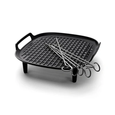 Immagine di Philips Airfryer Kit Grill XXL, piastra antiaderente, cottura a doppio strato, con 6 spiedini, lavabile in lavastoviglie, app per ricette, nero (HD9959/00)