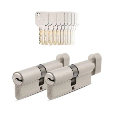 Immagine di GERCAR Pro 2 cilindri a manopola 30/30 con chiusura simultanea Set di pomello, 10 chiavi, serratura cilindro da 60 mm, lunghezza: A:30 B:30 ottone opaco