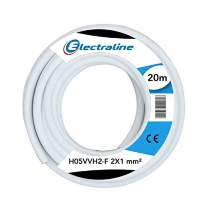 Immagine di Electraline 10964 H05VVH2 F Cavo, Sezione 2x1 mm, Lunghezza 20 m, Bianco