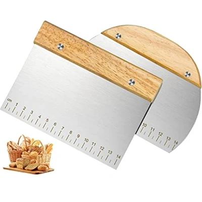 Immagine di XPOOS 2 Pezzi con Bilancia e manico in Legno, Spatola Pizza, Spatola/Coltello Impastatrice Multifunzione Inox, Inox Rettangolare Semicircolare
