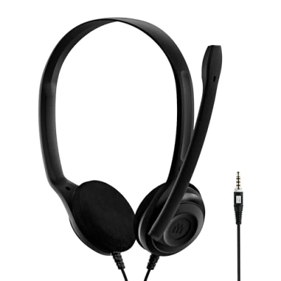 Immagine di EPOS PC5 Chat Cuffie Cablate per PC Auricolari On Ear Leggeri, Microfono Noise Cancelling, Jack 3,5mm Compatibilità Universale, Audio Cristallino Comfort Prolungato Ottimali Lavoro e Videomeeting