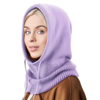 Immagine di DRESHOW Cappelli Invernali per le Donna Balaclava Knit Beanie Skull Cap con Coulisse Caldo Cappuccio Sciarpa Cappello